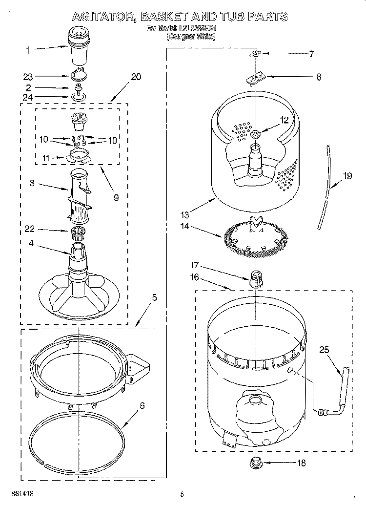 AGITATOR, BASKET AND TUB Diagram and Parts List for LSL9355EQ1  Whirlpool Washer