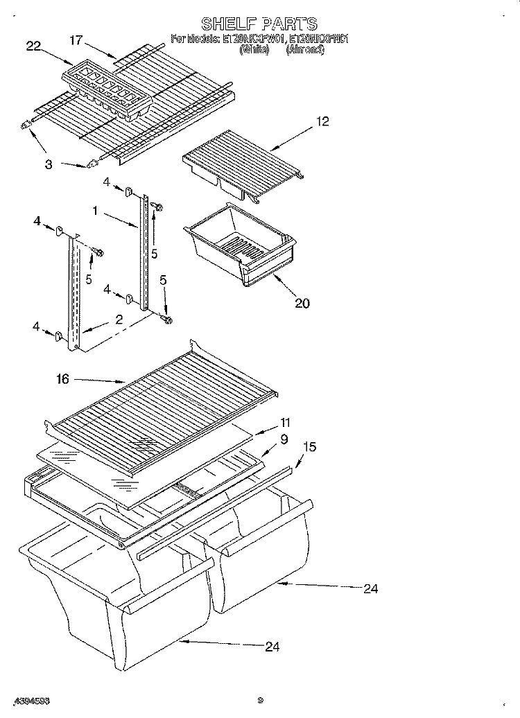 SHELF, LIT/OPTIONAL Diagram and Parts List for ET20NKXFW01  Whirlpool Refrigerator