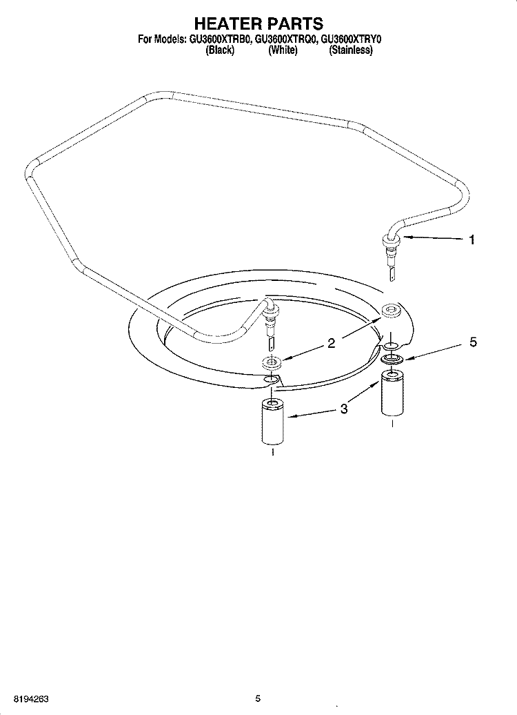 HEATER PARTS Diagram and Parts List for GU3600XTRQ0  Whirlpool Dishwasher