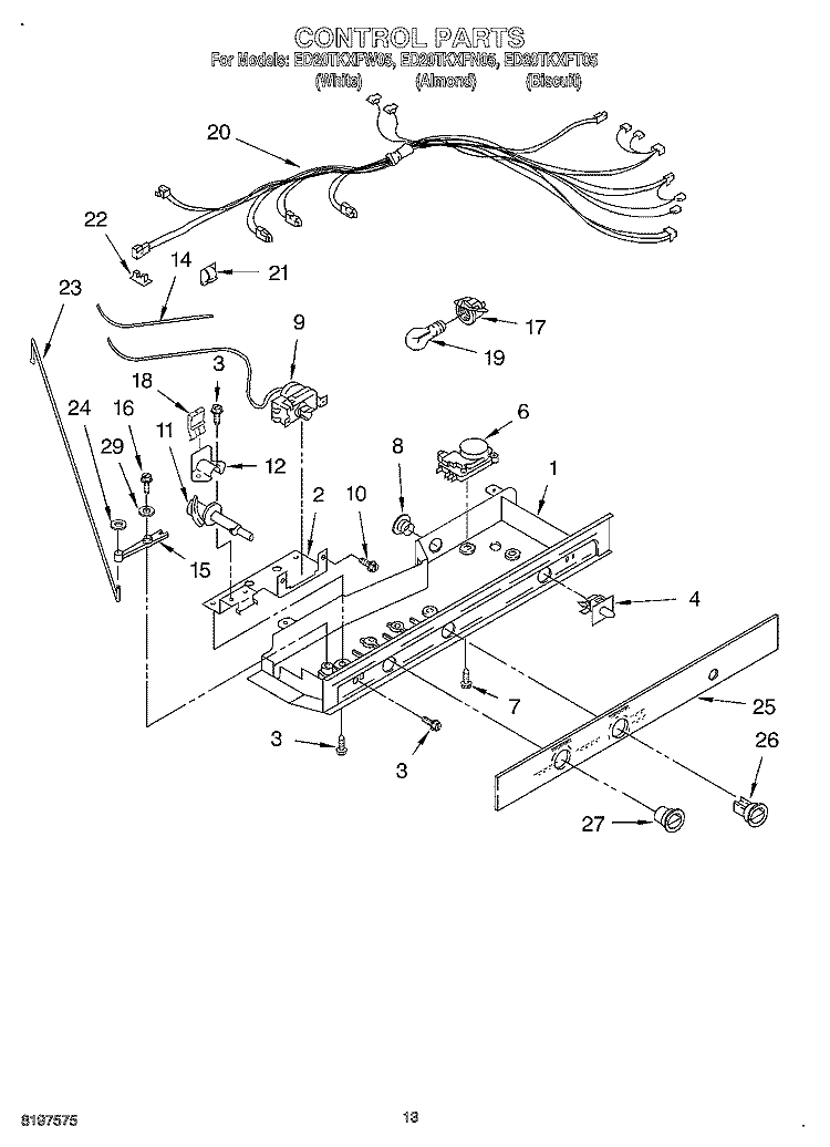 CONTROL, OPTIONAL Diagram and Parts List for ED20TKXFN05  Whirlpool Refrigerator