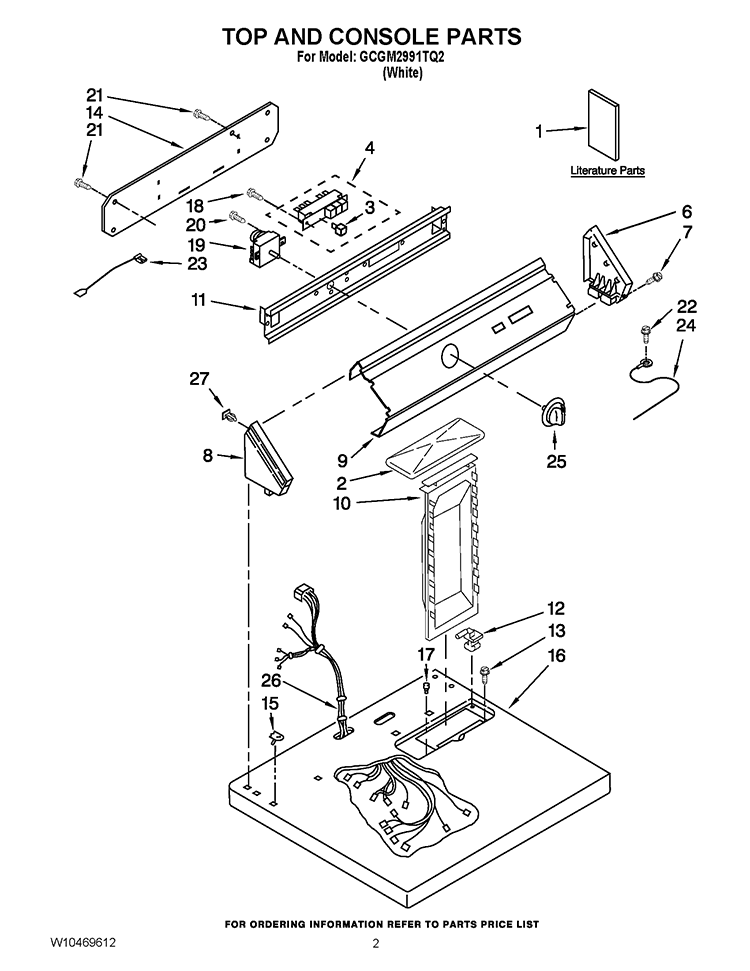 TOP AND CONSOLE PARTS Diagram and Parts List for GCGM2991TQ2  Whirlpool Dryer