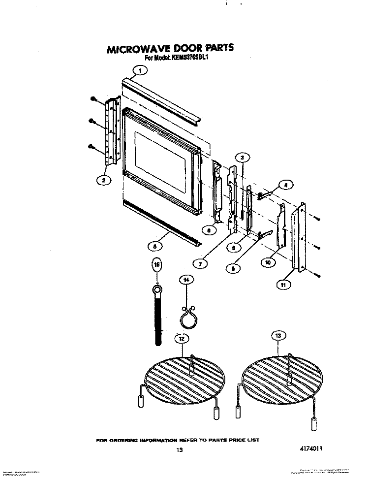 MICROWAVE DOOR Diagram and Parts List for KEMS376SBL1  KitchenAid Microwave Oven Combo