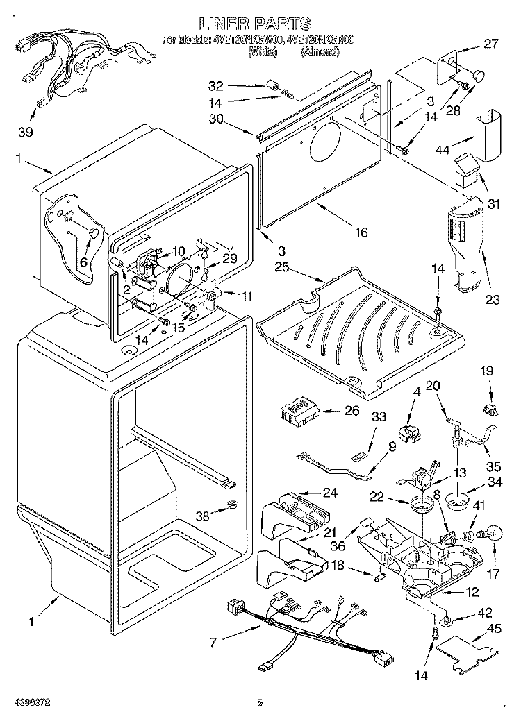 LINER Diagram and Parts List for 4VET20NKGN00  Whirlpool Refrigerator
