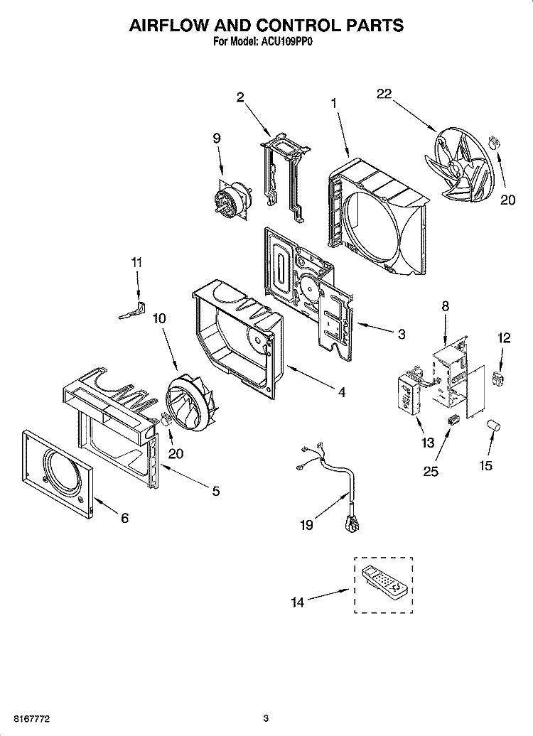 AIRFLOW AND CONTROL PARTS Diagram and Parts List for ACU109PP0  Whirlpool Air Conditioner