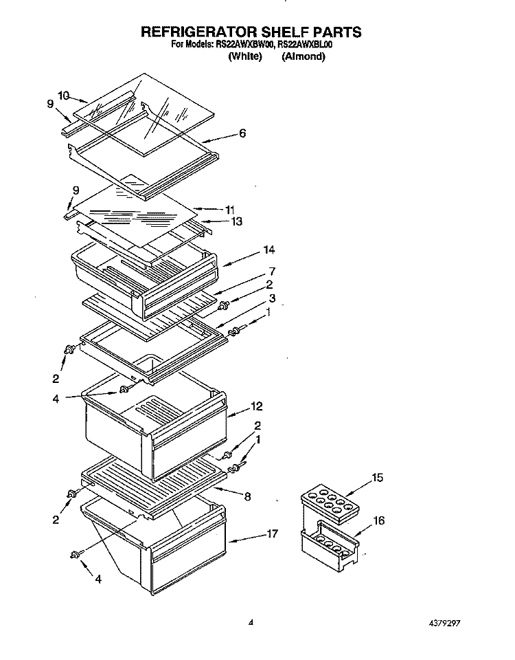 REFRIGERATOR SHELF Diagram and Parts List for RS22AWXBL00  Roper Refrigerator