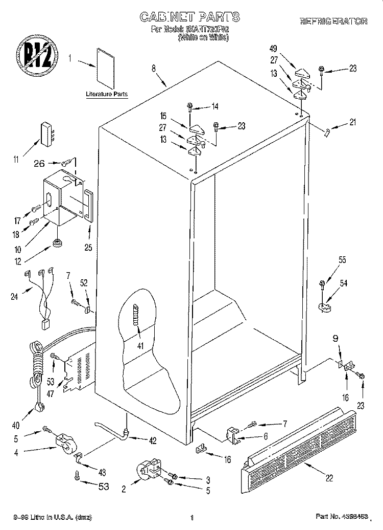 CABINET, LITERATURE Diagram and Parts List for 3XART720F02  Whirlpool Refrigerator