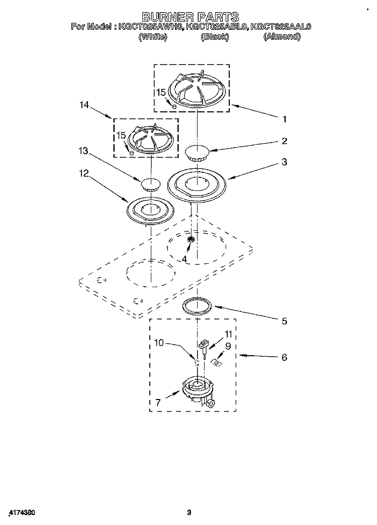SECTION Diagram and Parts List for KGCT025AWH0  KitchenAid Cooktop