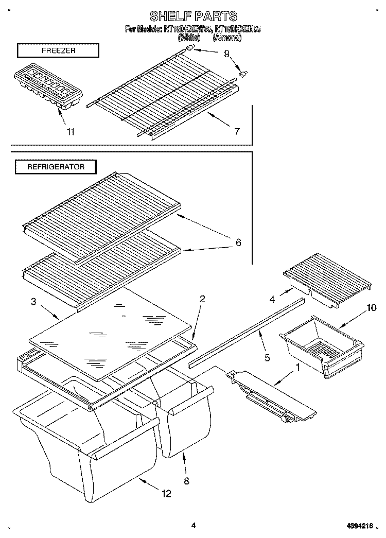 SHELF Diagram and Parts List for RT18DKXEN05  Roper Refrigerator