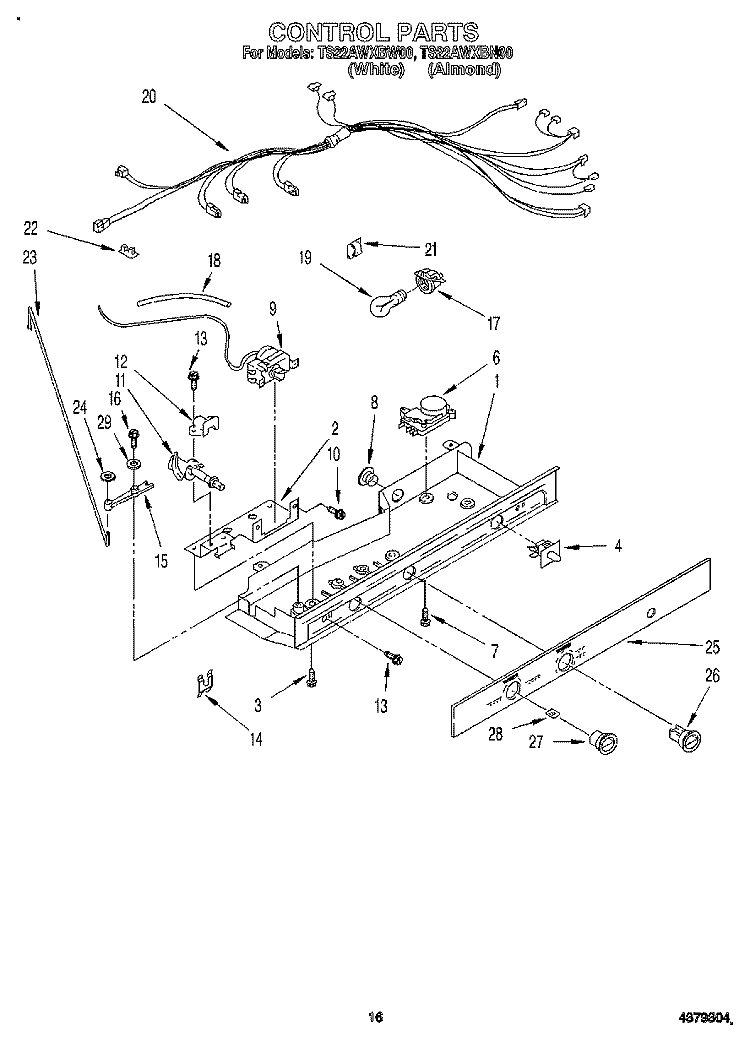 CONTROL Diagram and Parts List for TS22AWXBN00  Whirlpool Refrigerator