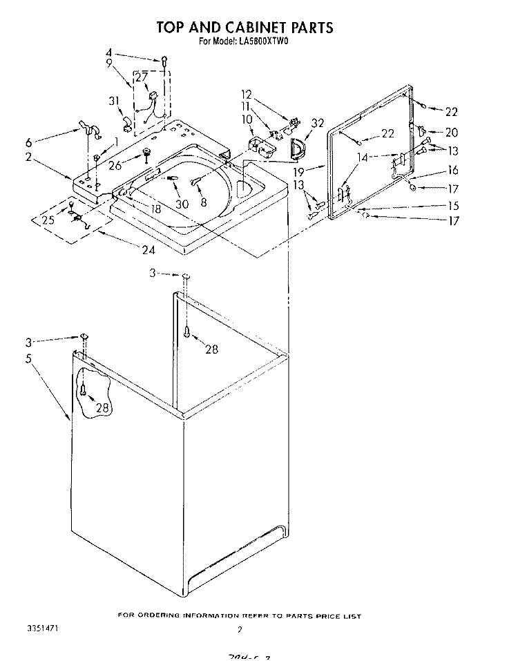 TOP AND CABINET , LITERATURE AND OPTIONAL Diagram and Parts List for LA5800XTF0  Whirlpool Washer