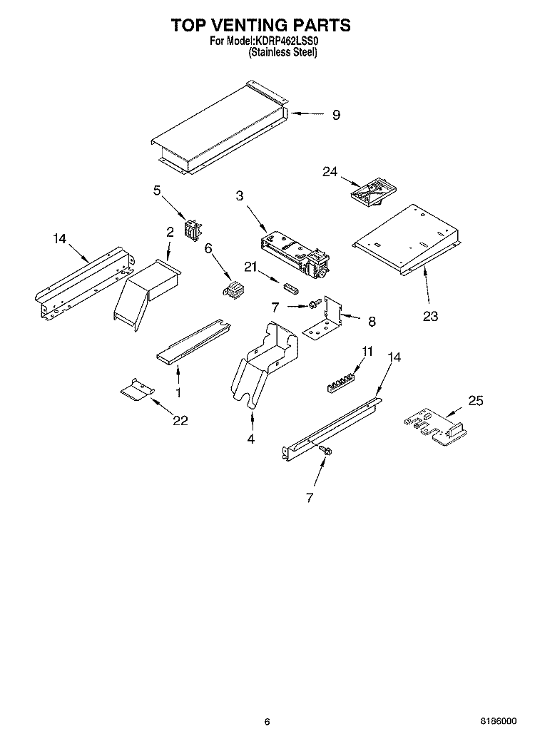 TOP VENTING Diagram and Parts List for KDRP462LSS0  KitchenAid Range