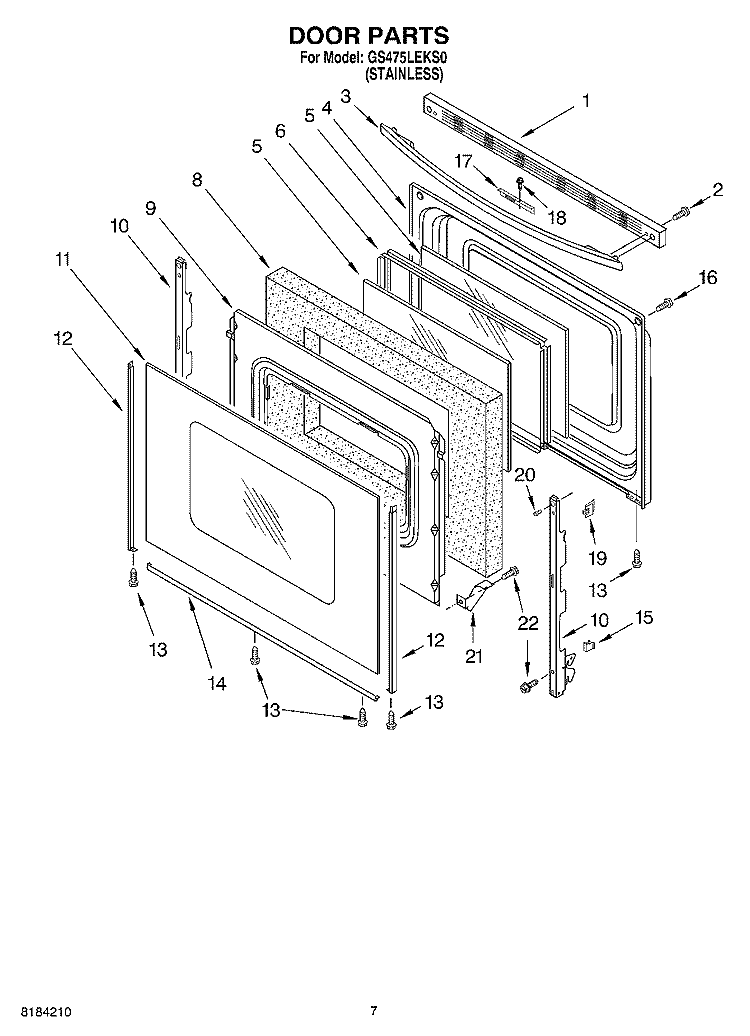 DOOR Diagram and Parts List for GS475LEKS0  Whirlpool Range