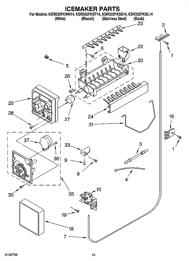 ICEMAKER PARTS, PARTS NOT ILLUSTRATED Diagram and Parts List for KSRD22FKBL14  KitchenAid Refrigerator