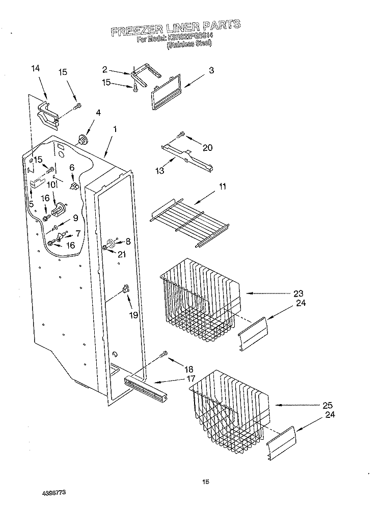 FREEZER LINER Diagram and Parts List for KSRS22FGSS14  KitchenAid Refrigerator