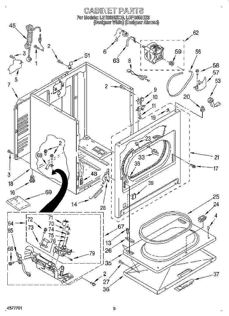 CABINET Diagram and Parts List for LGR8858EZ0  Whirlpool Dryer
