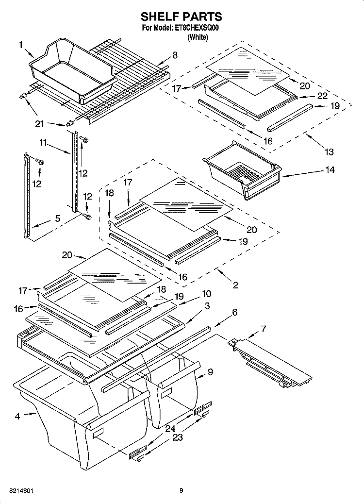 SHELF PARTS Diagram and Parts List for ET8CHEXSQ00  Whirlpool Refrigerator