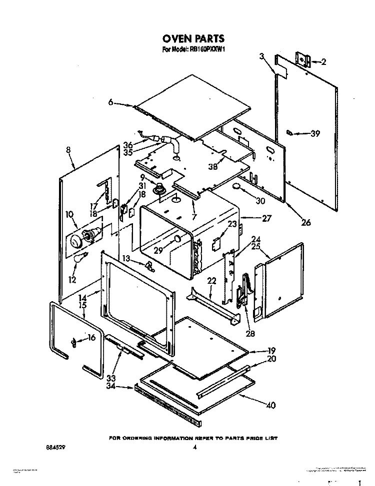 OVEN Diagram and Parts List for RB160PXXW1  Whirlpool Range