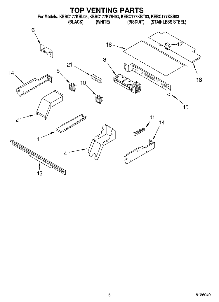 TOP VENTING PARTS, OPTIONAL PARTS Diagram and Parts List for KEBC177KSS03  KitchenAid Wall Oven