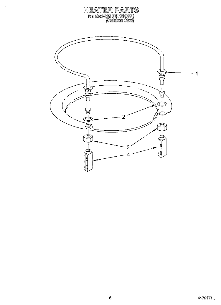 HEATER Diagram and Parts List for KUDI25CHBS0  KitchenAid Dishwasher