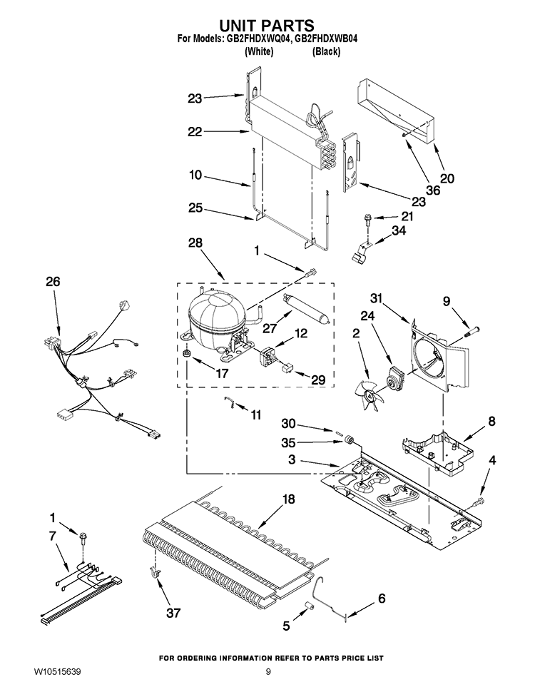 UNIT PARTS Diagram and Parts List for GB2FHDXWB04  Whirlpool Refrigerator