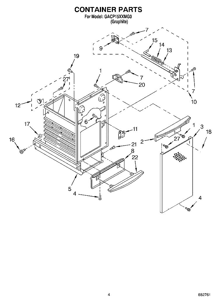 CONTAINER PARTS Diagram and Parts List for GACP15XXMG0  Whirlpool Trash Compactor