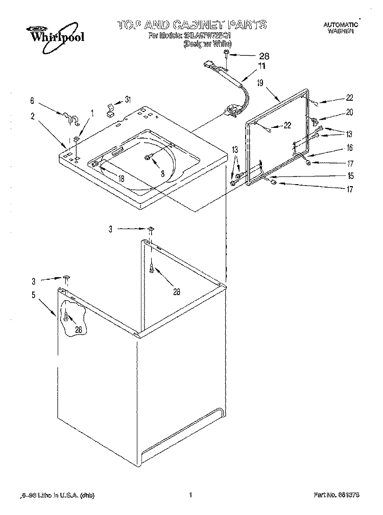 TOP AND CABINET Diagram and Parts List for 3XLA87W72BQ1  Whirlpool Washer