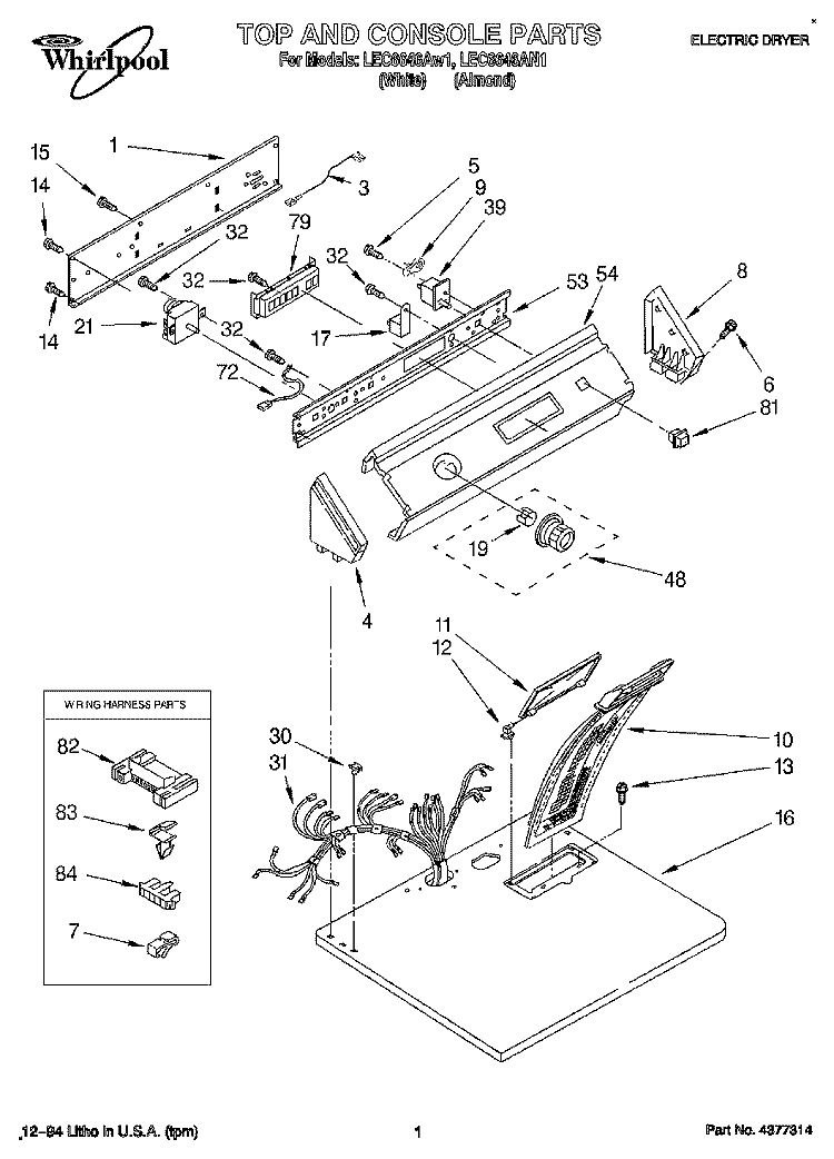 SECTION Diagram and Parts List for LEC6646AN1  Whirlpool Dryer