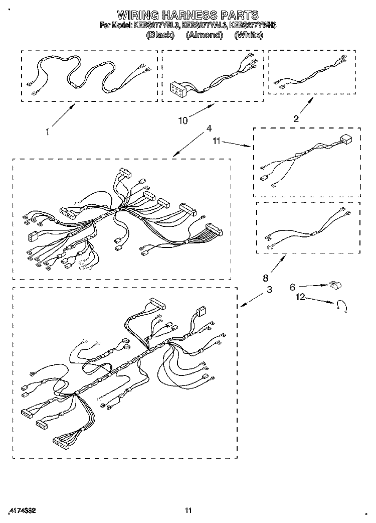 WIRING HARNESS Diagram and Parts List for KEBS277YBL3  KitchenAid Wall Oven