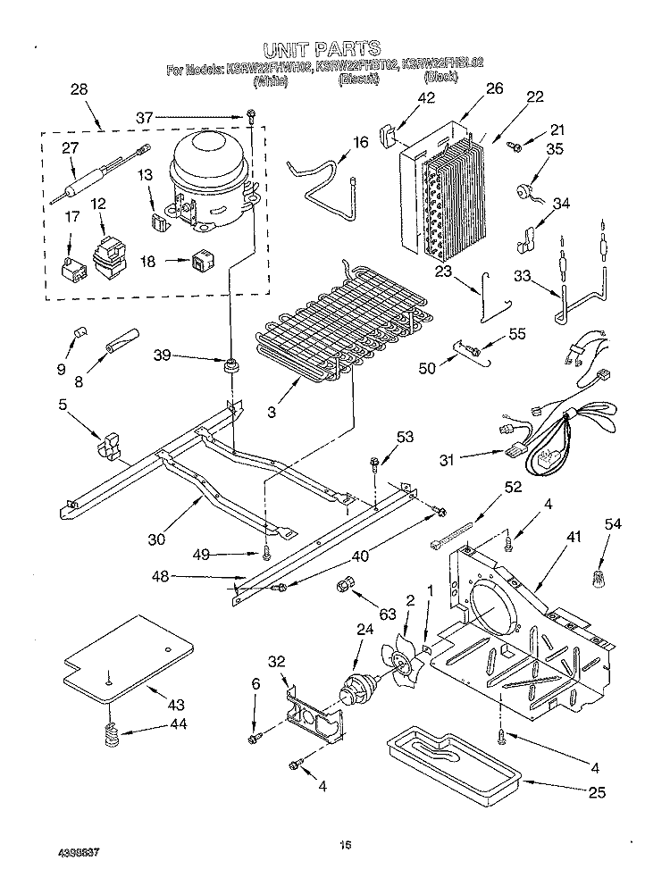 UNIT Diagram and Parts List for KSRW22FHBT02  KitchenAid Refrigerator
