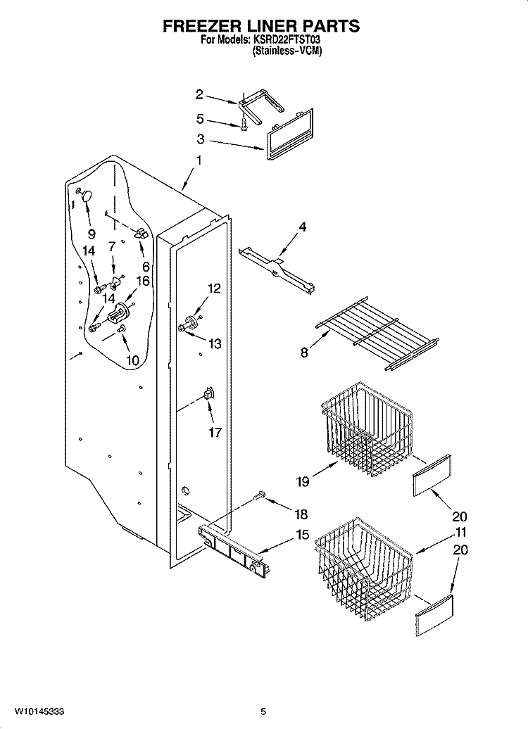 FREEZER LINER PARTS Diagram and Parts List for KSRD22FTST03  KitchenAid Refrigerator