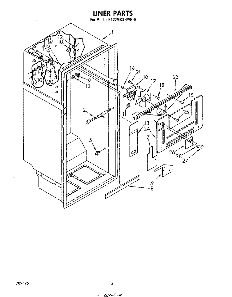 LINER Diagram and Parts List for ET22MKXRWR0  Whirlpool Refrigerator