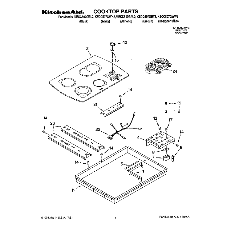 SECTION Diagram and Parts List for KECC507GAL2  KitchenAid Cooktop