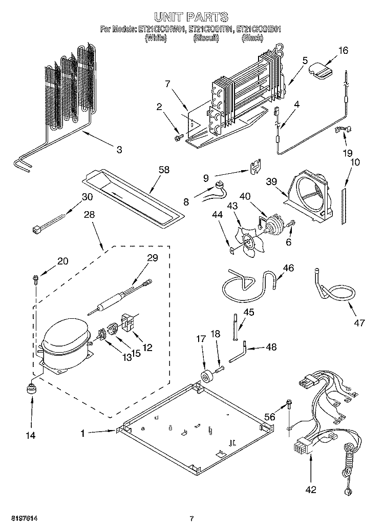 UNIT Diagram and Parts List for ET21CKXHW01  Whirlpool Refrigerator