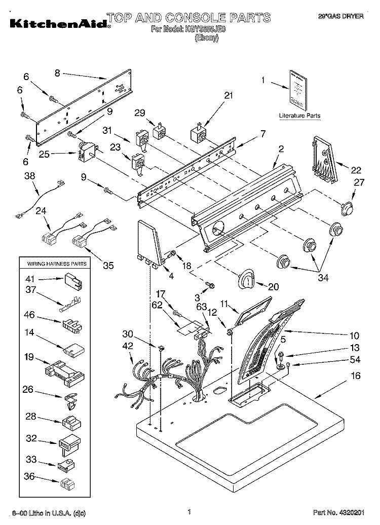 TOP AND CABINET, LITERATURE Diagram and Parts List for KGYS855JE0  KitchenAid Dryer