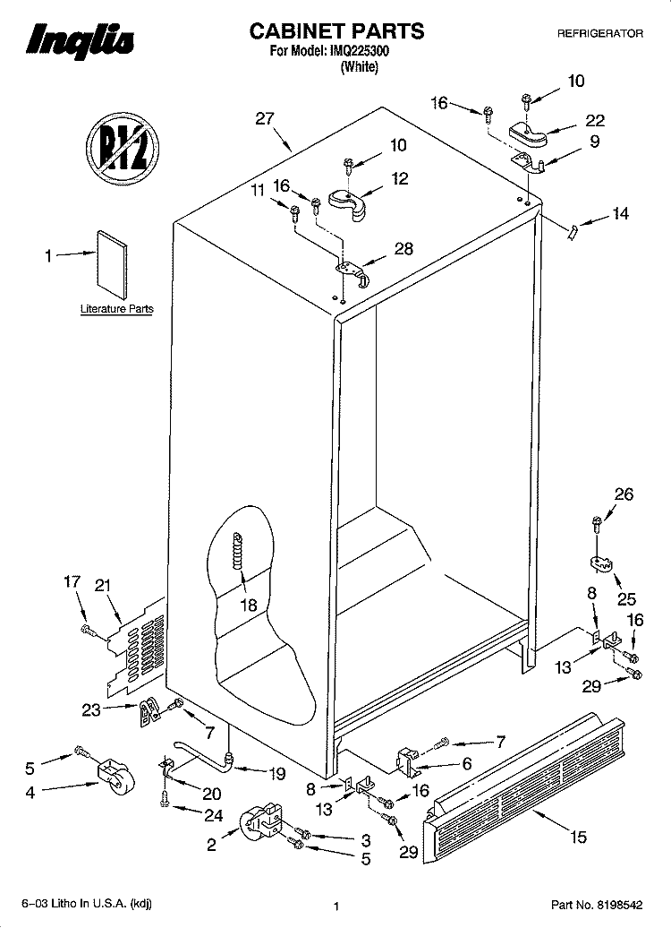 CABINET PARTS Diagram and Parts List for IMQ225300  Inglis Refrigerator