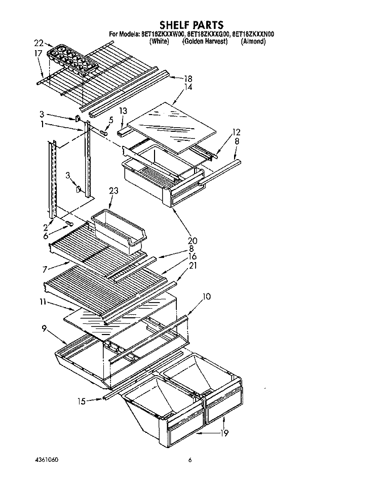 SHELF Diagram and Parts List for 8ET18ZKXXG00  Whirlpool Refrigerator