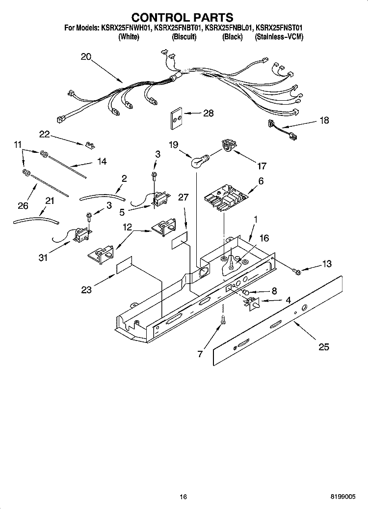 CONTROL PARTS Diagram and Parts List for KSRX25FNBL01  KitchenAid Refrigerator