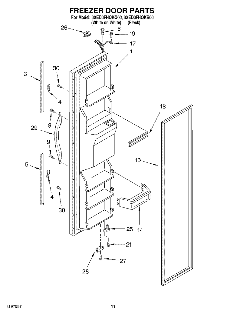 FREEZER DOOR Diagram and Parts List for 3XED0FHQKQ00  Whirlpool Refrigerator