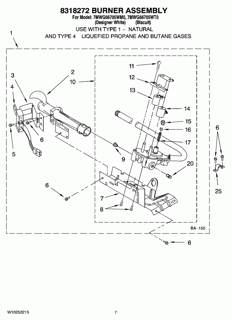 8318272 BURNER ASSEMBLY, OPTIONAL PARTS (NOT INCLUDED) Diagram and Parts List for 7MWG66705WT0  Whirlpool Dryer