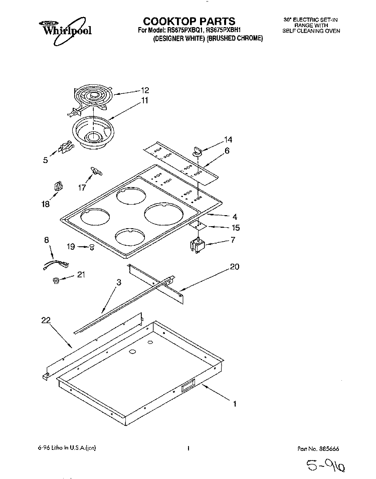 COOKTOP Diagram and Parts List for RS675PXBH1  Whirlpool Range