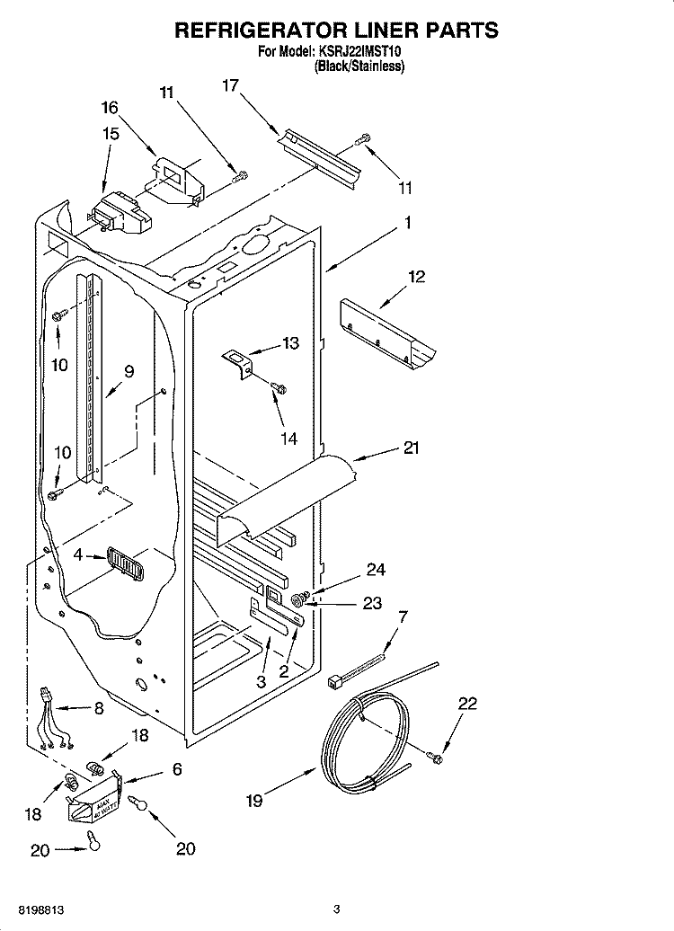 REFRIGERATOR LINER PARTS Diagram and Parts List for KSRJ22IMST10  KitchenAid Refrigerator