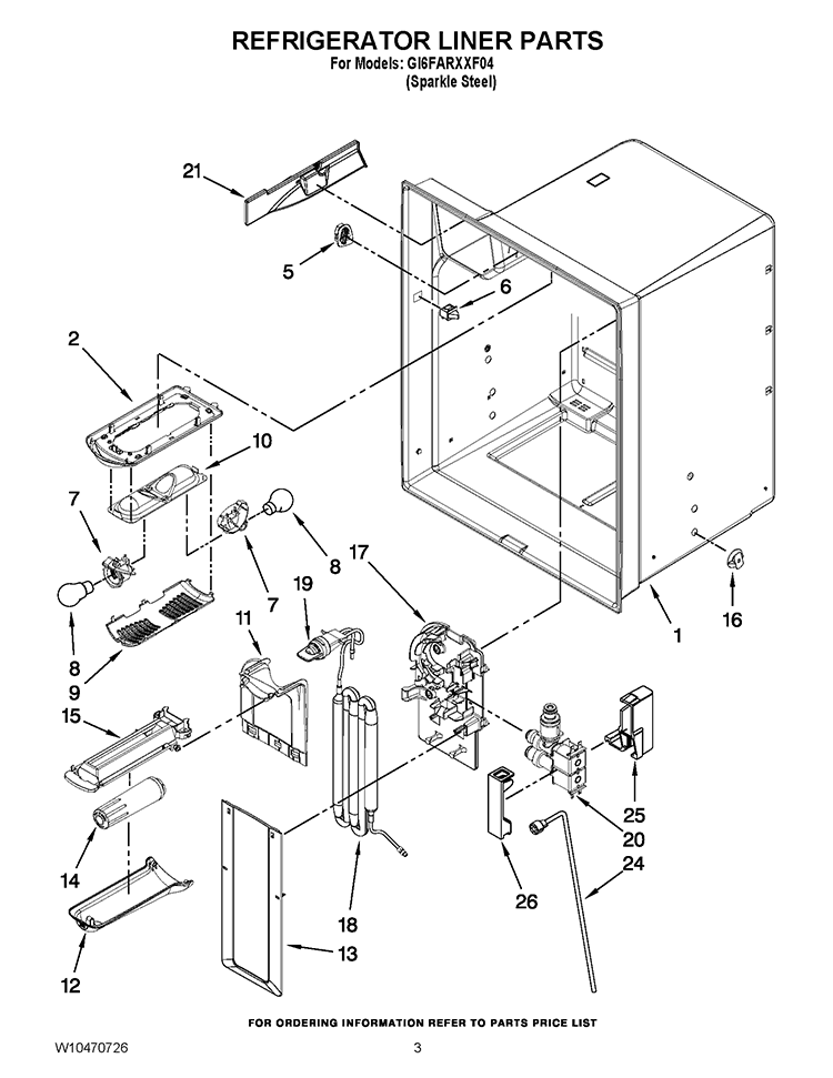 REFRIGERATOR LINER PARTS Diagram and Parts List for GI6FARXXF04  Whirlpool Refrigerator