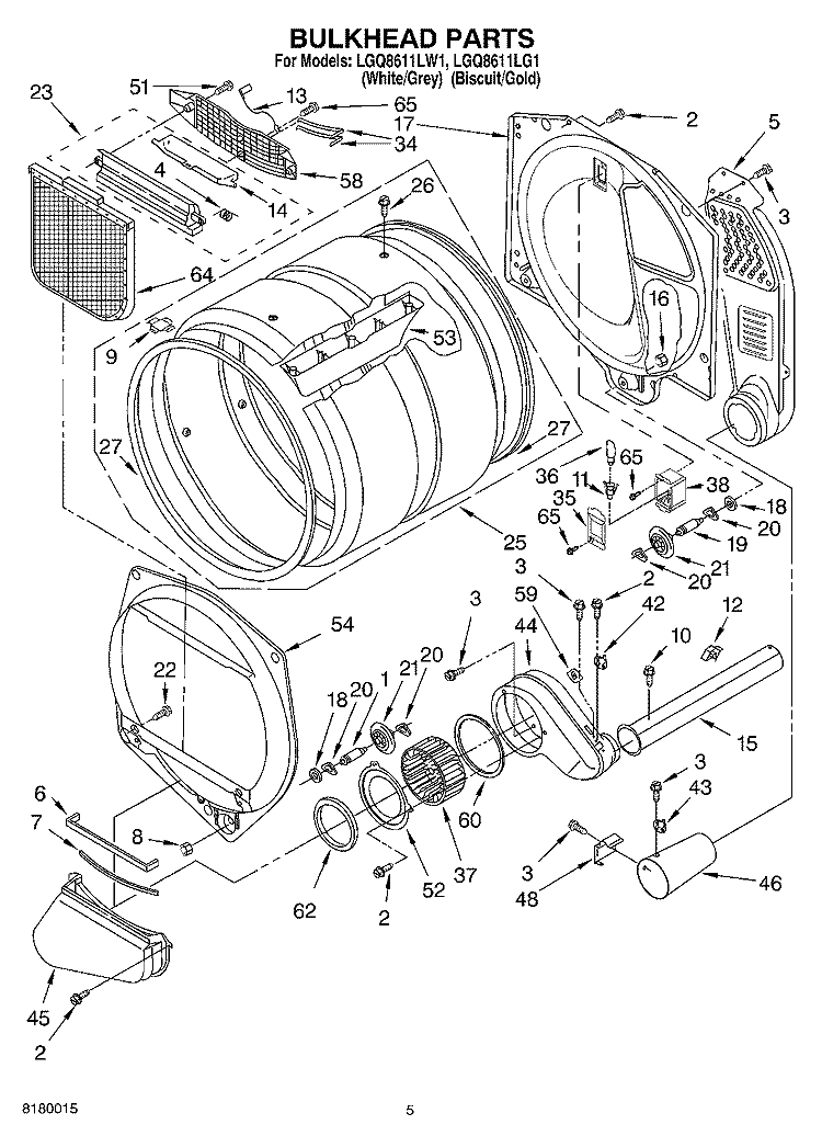 BULKHEAD PARTS Diagram and Parts List for LGQ8611LW1  Whirlpool Dryer