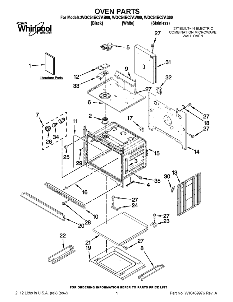 OVEN PARTS Diagram and Parts List for WOC54EC7AB00  Whirlpool Microwave Oven Combo