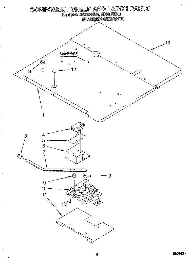 COMPONENT SHELF AND LATCH Diagram and Parts List for RB760PXBB1  Whirlpool Wall Oven