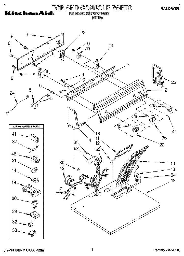 TOP AND CONSOLE, LIT/OPTIONAL Diagram and Parts List for KGYE677BWH2  KitchenAid Dryer