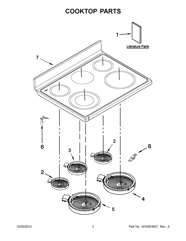 COOKTOP PARTS Diagram and Parts List for GGE390LXB03  Whirlpool Range