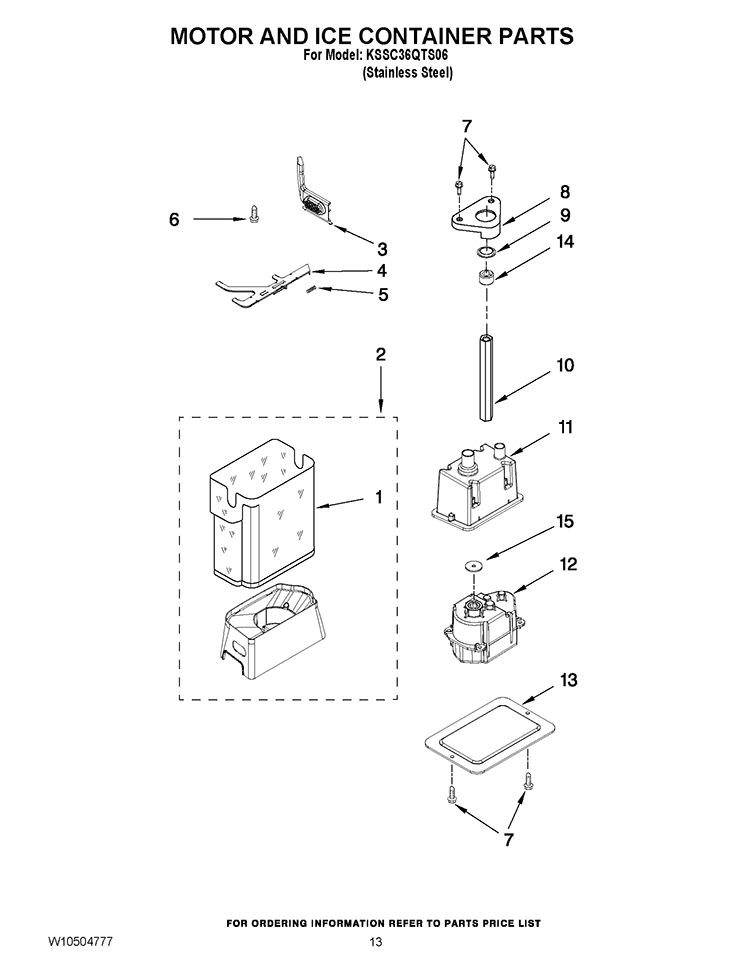 MOTOR AND ICE CONTAINER PARTS Diagram and Parts List for KSSC36QTS06  KitchenAid Refrigerator