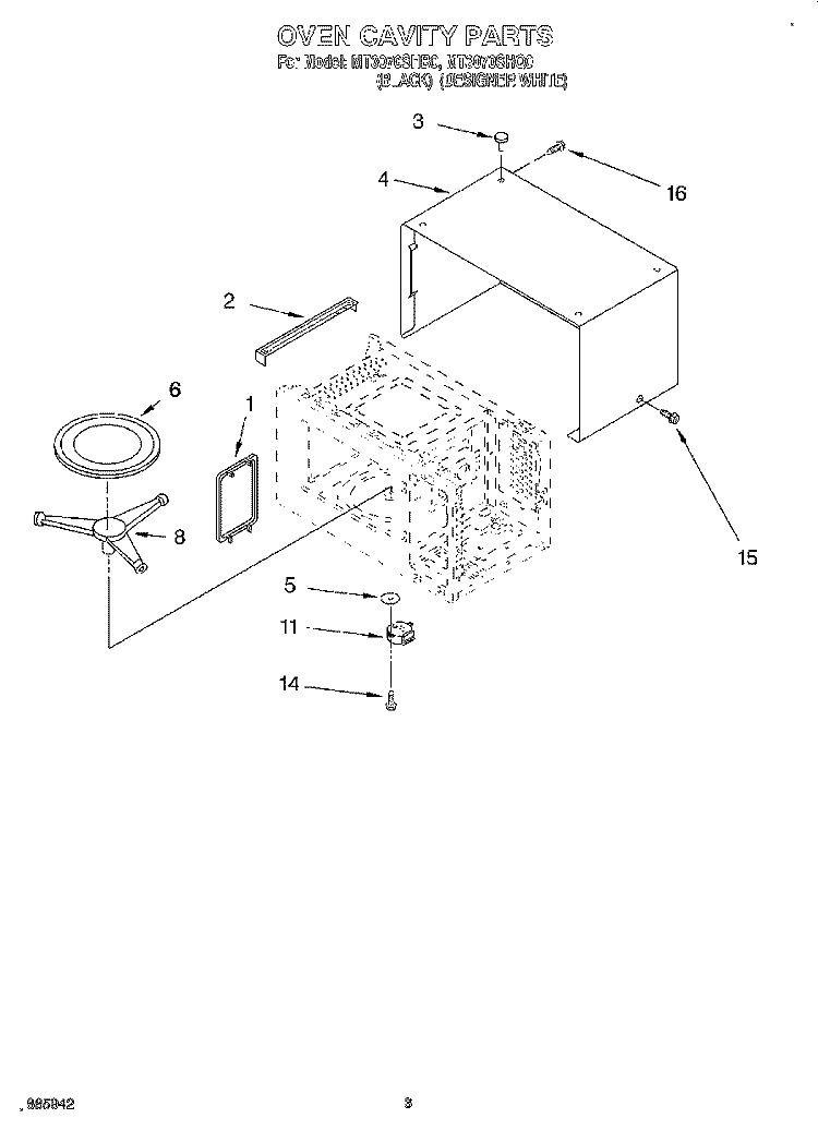 OVEN CAVITY Diagram and Parts List for MT3070SHB0  Whirlpool Microwave