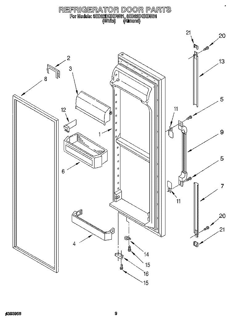 REFRIGERATOR DOOR Diagram and Parts List for 8ED22DQXDW01  Whirlpool Refrigerator